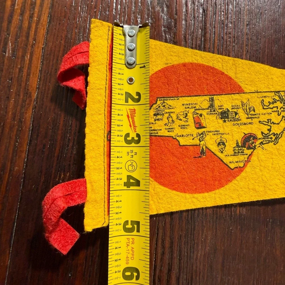 VTG 1960s North Carolina Felt Pennant‎ Yellow Map Charlotte Raleigh